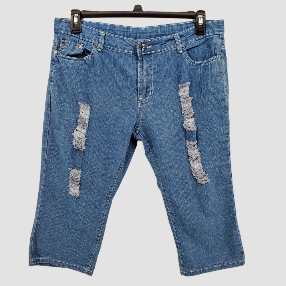 T&Y Fashion Women 13/14‎ Distressed Capri Jeans Blue Medium Wash Y2K Pre-Owned